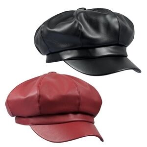 Black Newsboy Plain Cabbie Beret Hat & Red Newsboy Plain Cabbie Beret Hat new